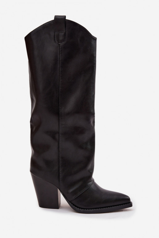 Botas largas negras de cuero sintético estilo vaquero con tacones Tai turivine