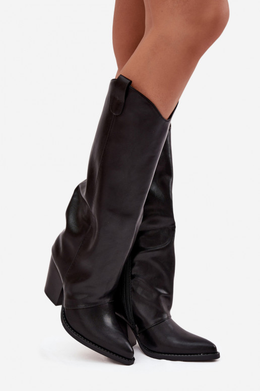 calentamiento botas estilo vaquero con tacones de cuero ecológico de color negro Tiene quevine