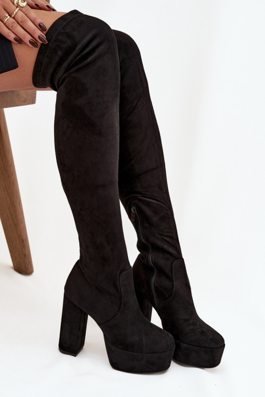 Botas largas negras de ante sintético con tacones Amareen