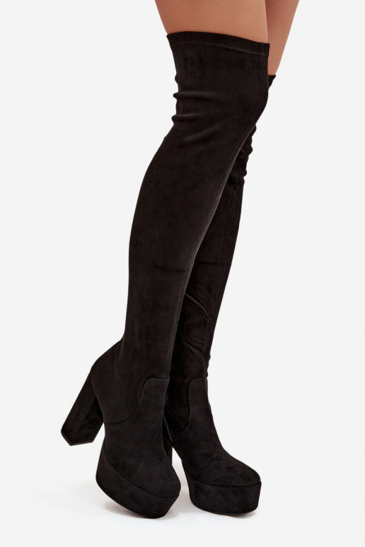 Botas largas negras de ante sintético con tacones Amareen