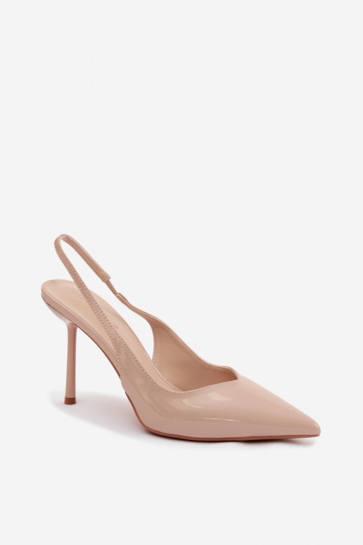 Sandalias de charol beige con tacón alto de piel sintética Calera