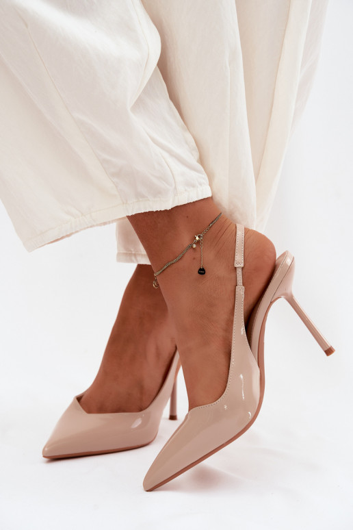 Sandalias de charol beige con tacón alto de piel sintética Calera