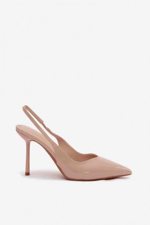 Sandalias de charol beige con tacón alto de piel sintética Calera