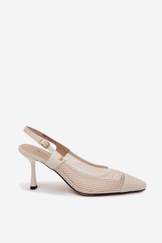 Sandalias de mujer de cuero color marfil con tacones finos Tai turiciejka K7507-22