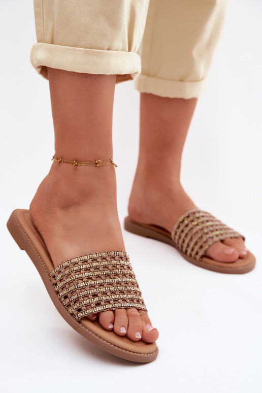 Chanclas marrones con detalles brillantes Fendi