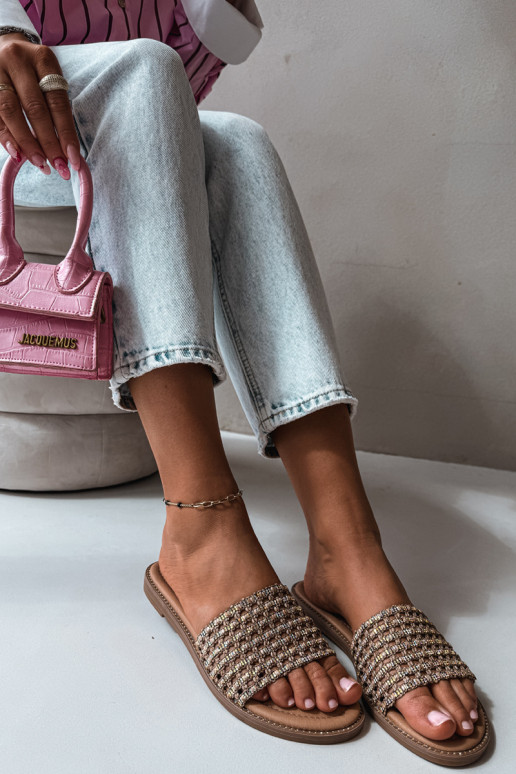 Chanclas marrones con detalles brillantes Fendi