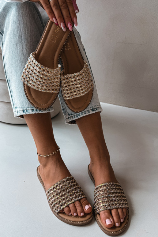 Chanclas marrones con detalles brillantes Fendi