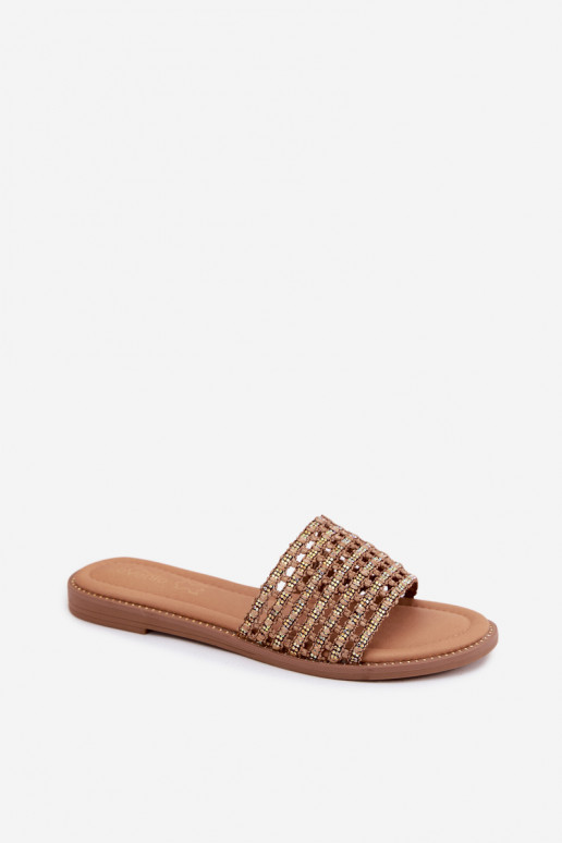 Chanclas marrones con detalles brillantes Fendi