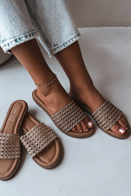 Chanclas marrones con detalles brillantes Fendi