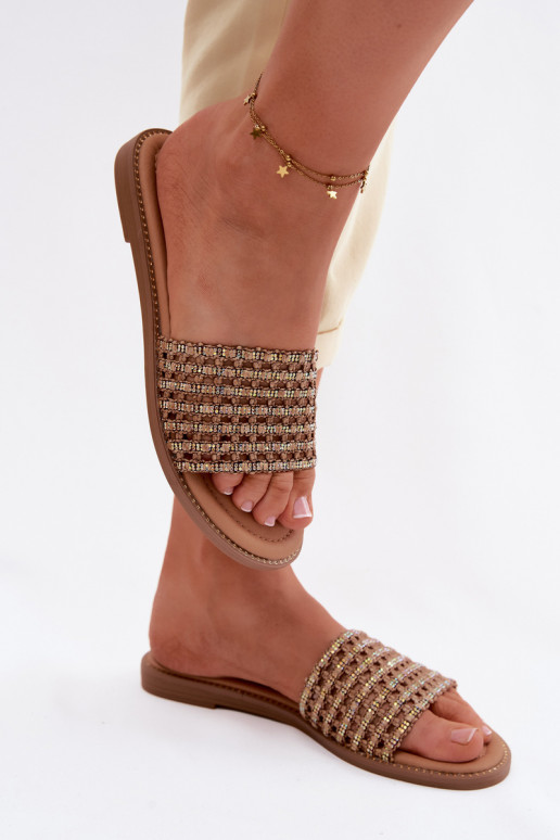 Chanclas marrones con detalles brillantes Fendi
