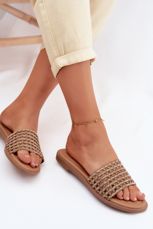 Chanclas marrones con detalles brillantes Fendi