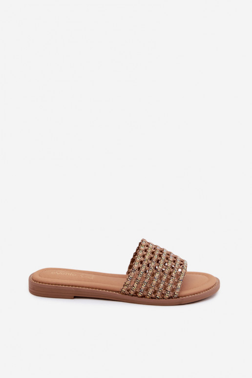 Chanclas marrones con detalles brillantes Fendi