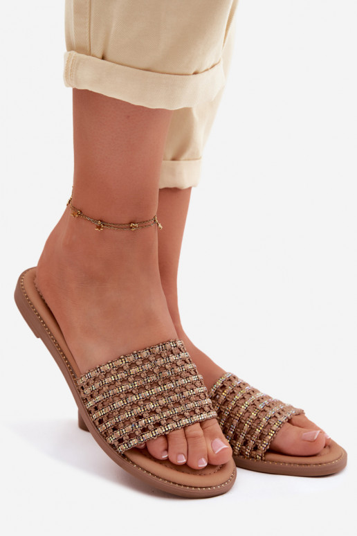 Chanclas marrones con detalles brillantes Fendi