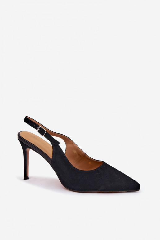 Sandalias de mujer con tacones finos en ante sintético negro Kandy