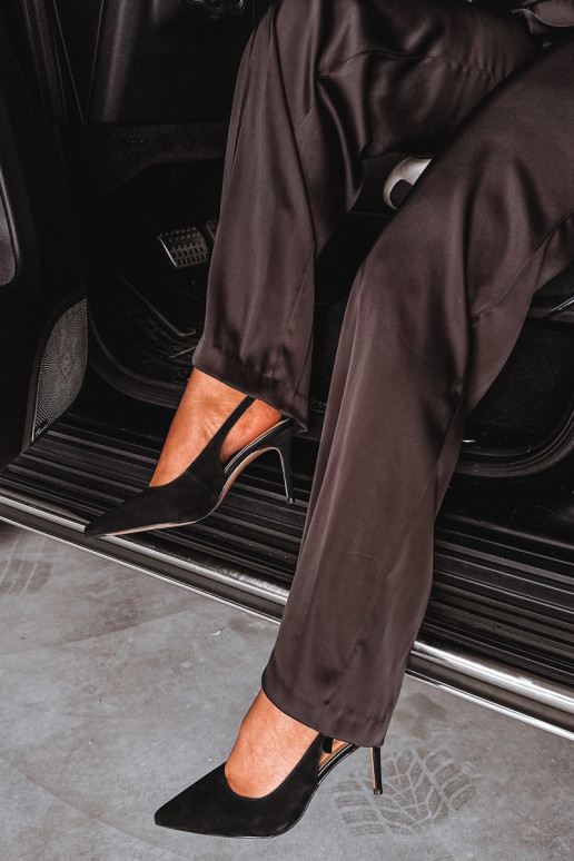 Sandalias de mujer con tacones finos en ante sintético negro Kandy