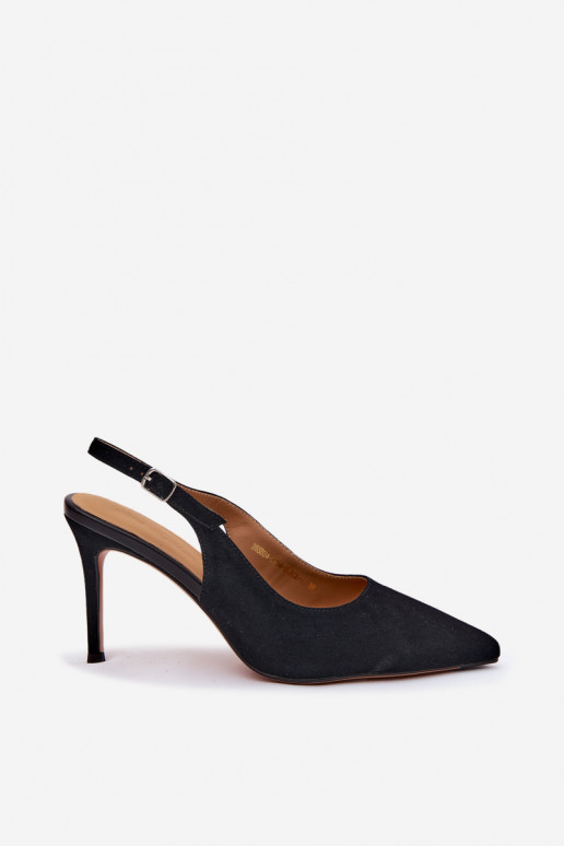 Sandalias de mujer con tacones finos en ante sintético negro Kandy