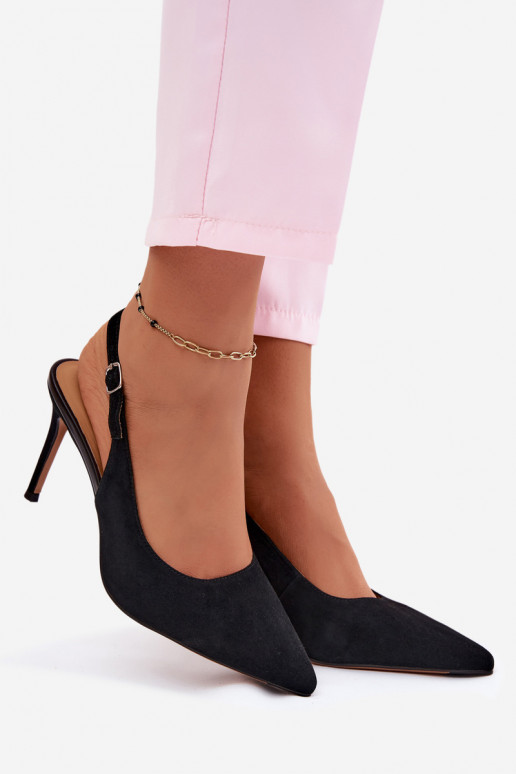 Sandalias de mujer con tacones finos en ante sintético negro Kandy