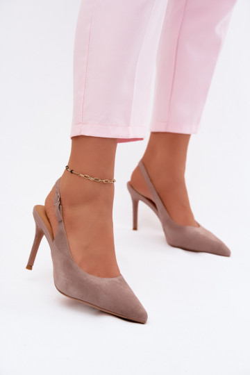 Sandalias de mujer con tacones finos en ante sintético color arena Kandy