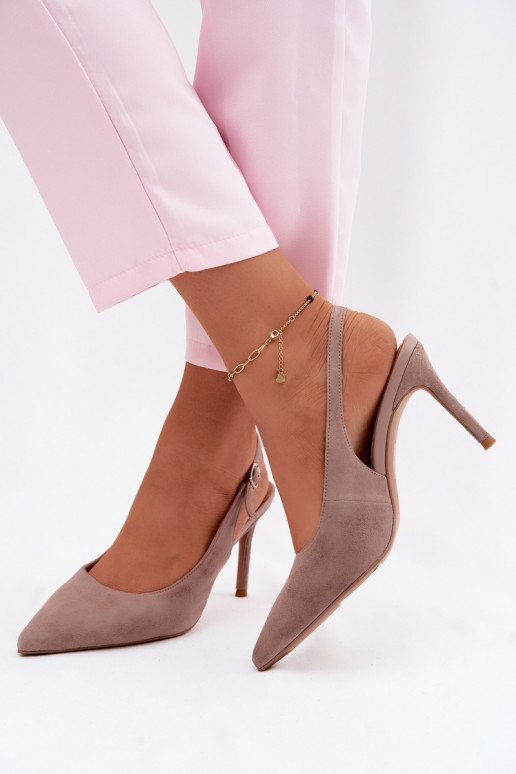 Sandalias de mujer con tacones finos en ante sintético color arena Kandy