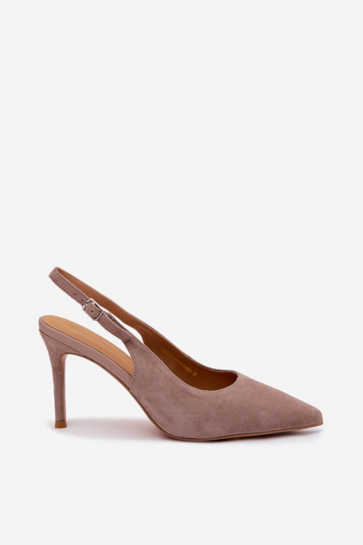 Sandalias de mujer con tacones finos en ante sintético color arena Kandy