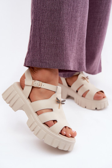 Sandalias de plataforma para mujer con hebilla Vinceza 79627, color arena