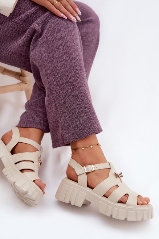 Sandalias de plataforma para mujer con hebilla Vinceza 79627, color arena