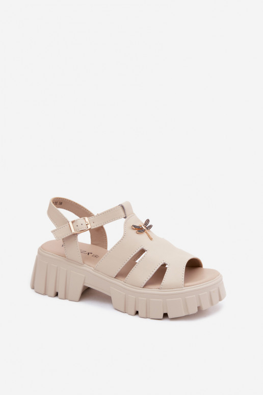 Sandalias de plataforma para mujer con hebilla Vinceza 79627, color arena