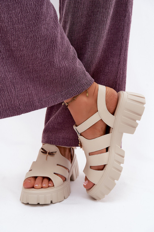 Sandalias de plataforma para mujer con hebilla Vinceza 79627, color arena