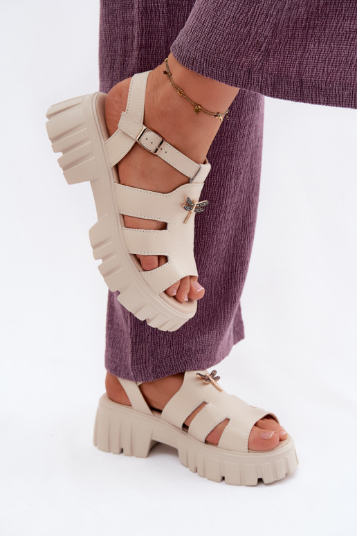 Sandalias de plataforma para mujer con hebilla Vinceza 79627, color arena