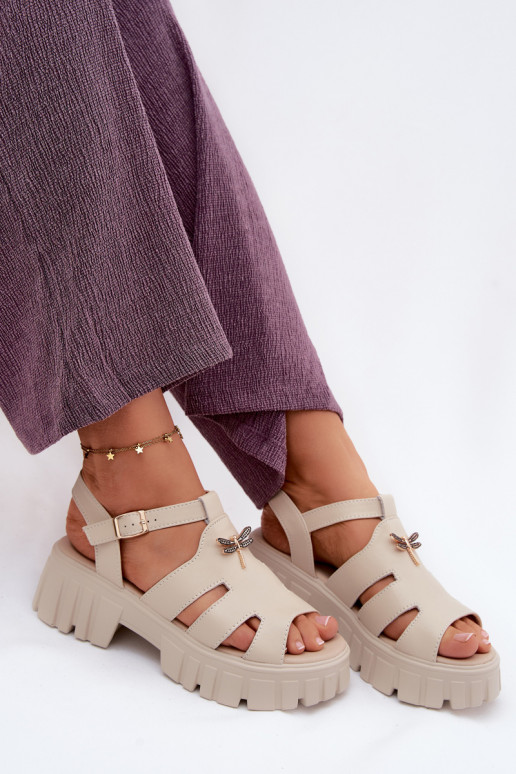 Sandalias de plataforma para mujer con hebilla Vinceza 79627, color arena