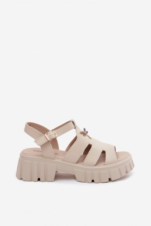 Sandalias de plataforma para mujer con hebilla Vinceza 79627, color arena