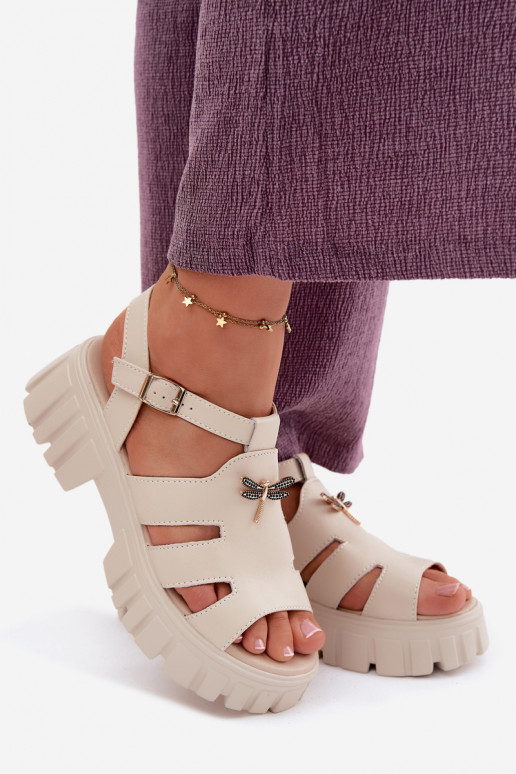 Sandalias de plataforma para mujer con hebilla Vinceza 79627, color arena
