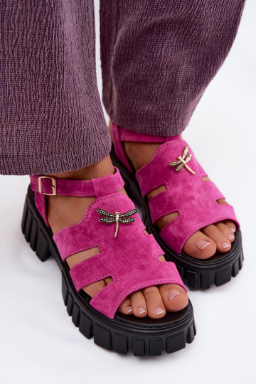 Sandalias de ante de cuero para mujer con hebilla Vinceza 79627, color negro