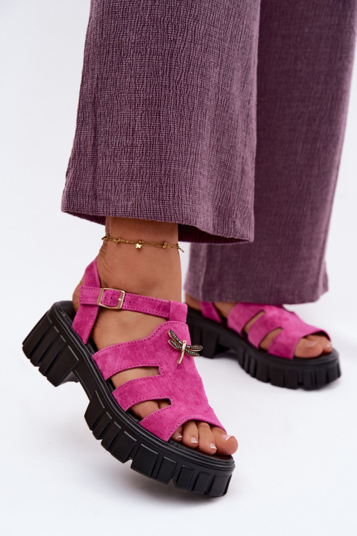 Sandalias de ante de cuero para mujer con hebilla Vinceza 79627, color negro
