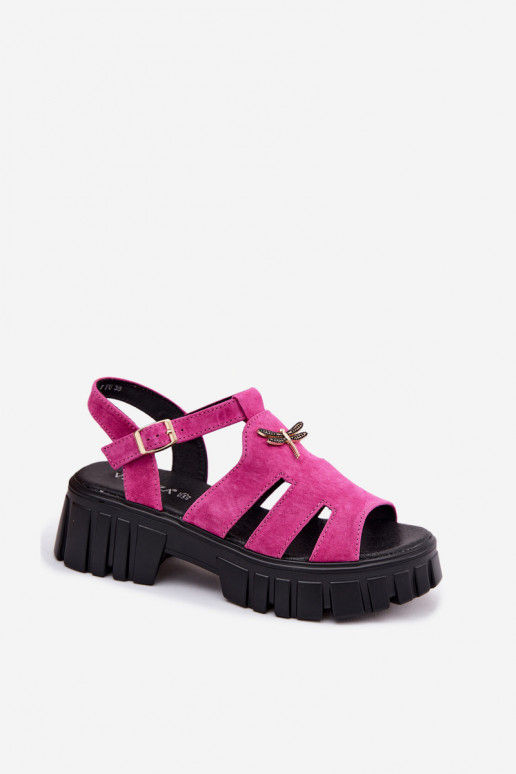 Sandalias de ante de cuero para mujer con hebilla Vinceza 79627, color negro