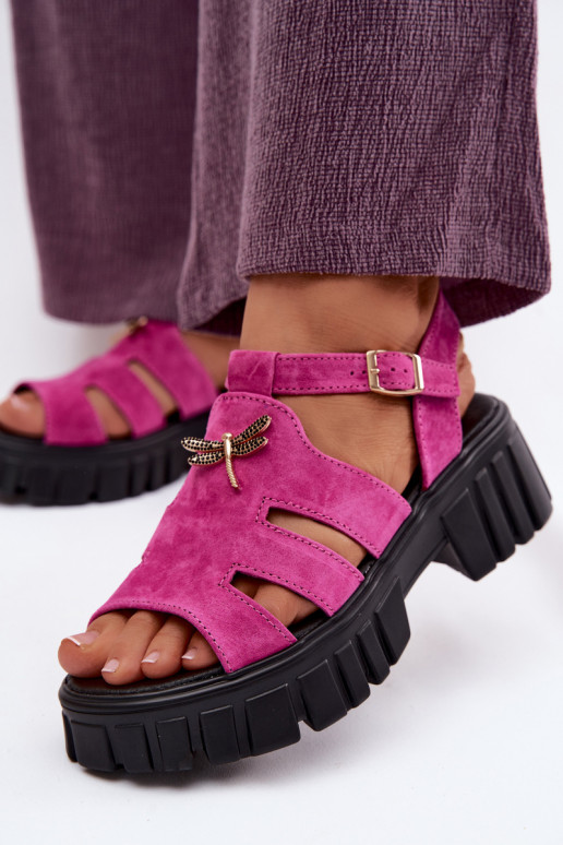 Sandalias de ante de cuero para mujer con hebilla Vinceza 79627, color negro