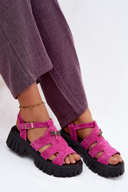 Sandalias de ante de cuero para mujer con hebilla Vinceza 79627, color negro
