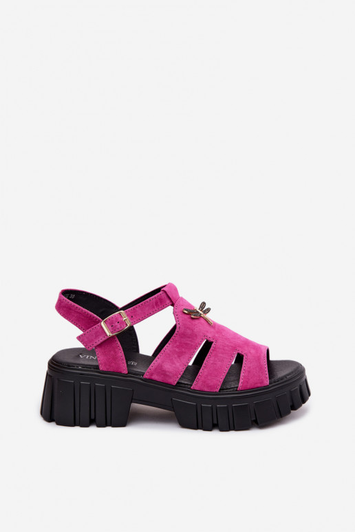 Sandalias de ante de cuero para mujer con hebilla Vinceza 79627, color negro