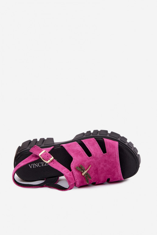 Sandalias de ante de cuero para mujer con hebilla Vinceza 79627, color negro