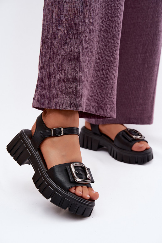 Sandalias de plataforma para mujer con hebillas Vinceza 79611, color negro