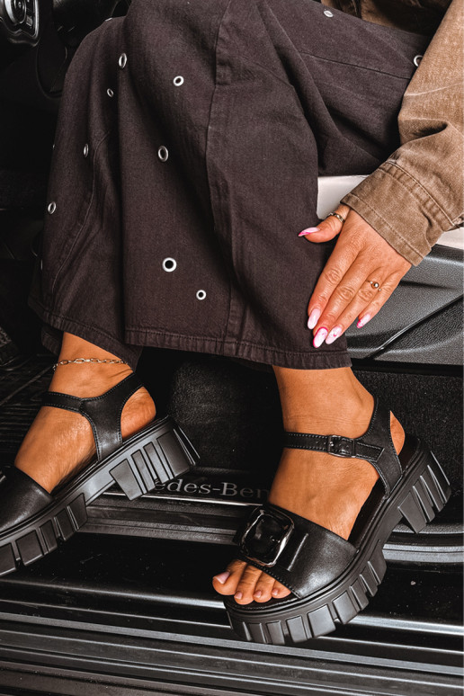 Sandalias de plataforma para mujer con hebillas Vinceza 79611, color negro