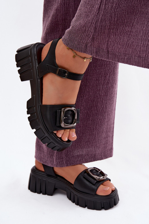 Sandalias de plataforma para mujer con hebillas Vinceza 79611, color negro