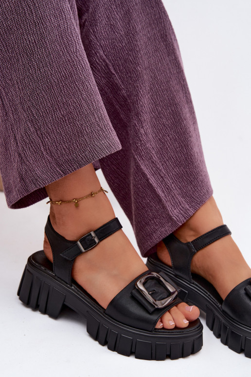 Sandalias de plataforma para mujer con hebillas Vinceza 79611, color negro
