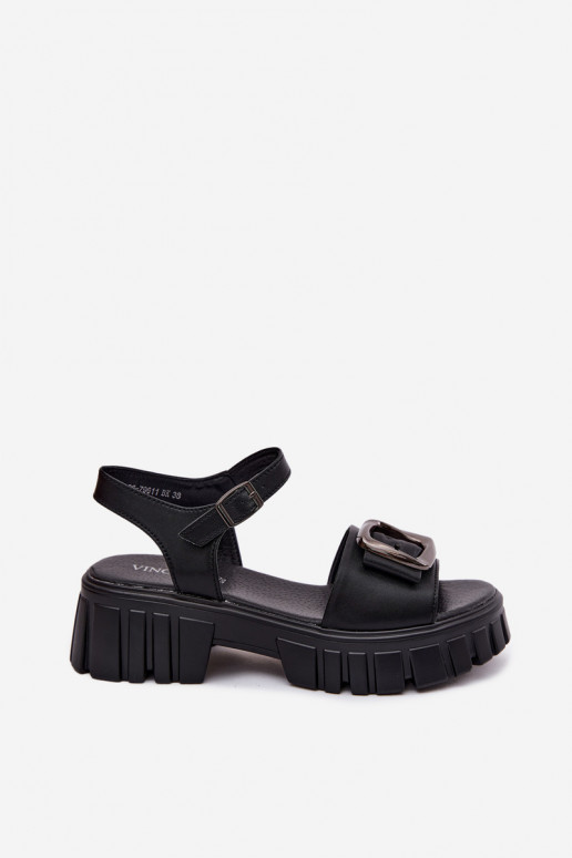 Sandalias de plataforma para mujer con hebillas Vinceza 79611, color negro