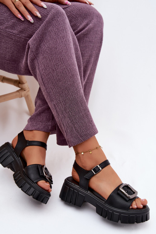 Sandalias de plataforma para mujer con hebillas Vinceza 79611, color negro