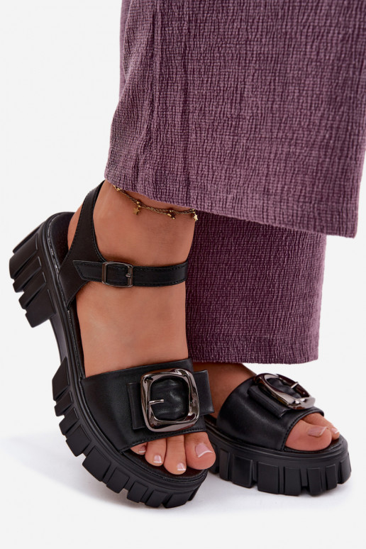 Sandalias de plataforma para mujer con hebillas Vinceza 79611, color negro