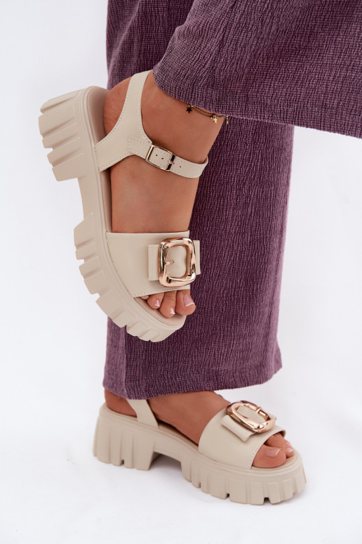 Sandalias de plataforma para mujer con hebillas Vinceza 79611, color arena