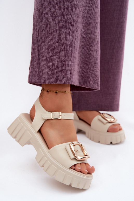 Sandalias de plataforma para mujer con hebillas Vinceza 79611, color arena