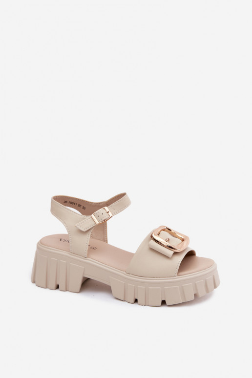 Sandalias de plataforma para mujer con hebillas Vinceza 79611, color arena