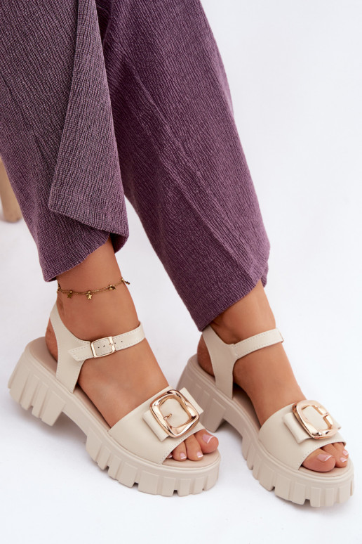 Sandalias de plataforma para mujer con hebillas Vinceza 79611, color arena